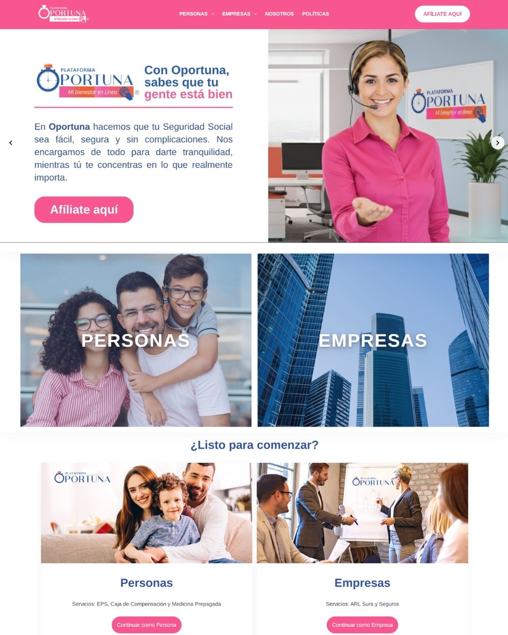 Página web estratégica Oportuna desarrollada por CaliPro Digital